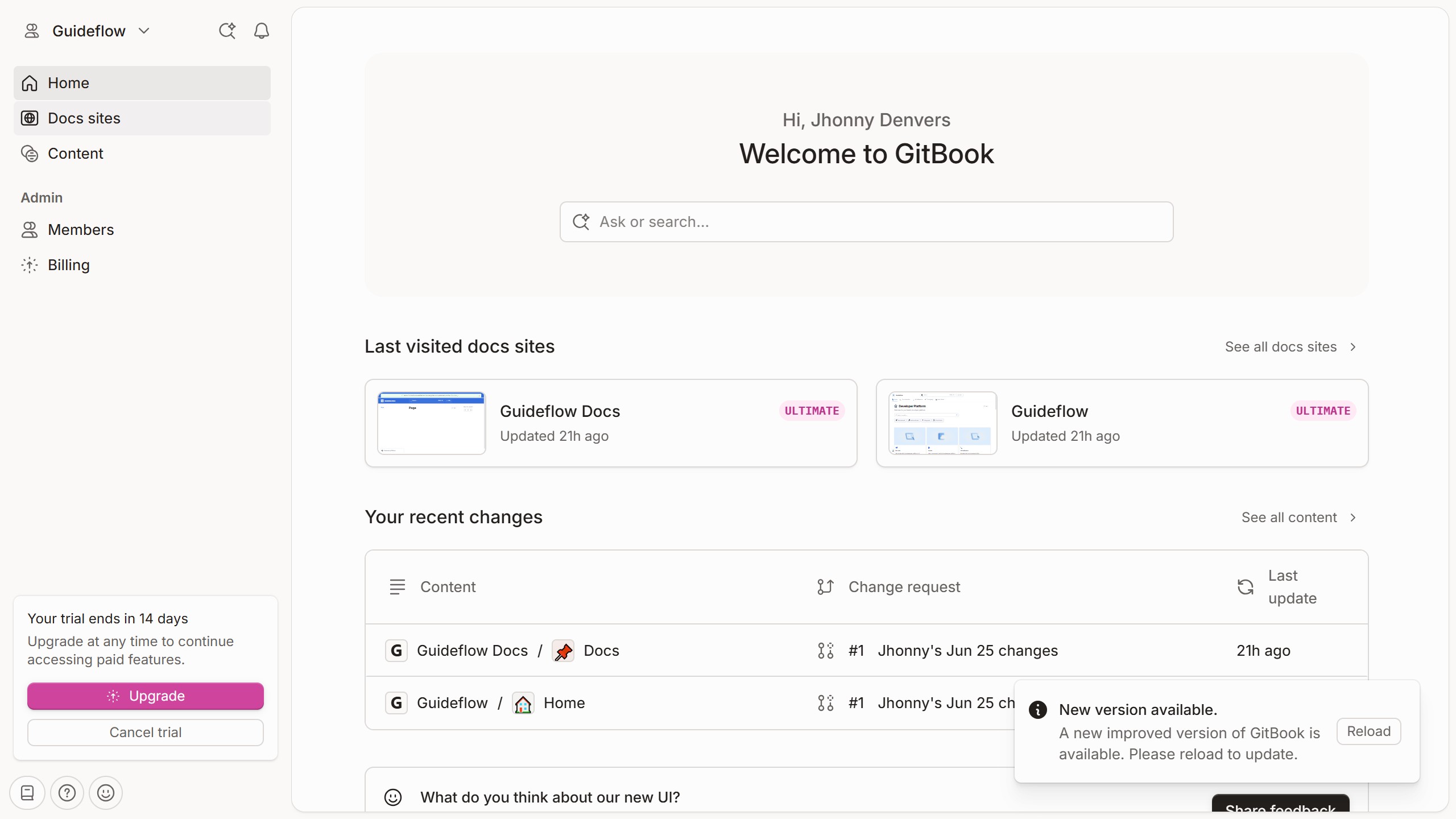 How to rename a docs site in GitBook