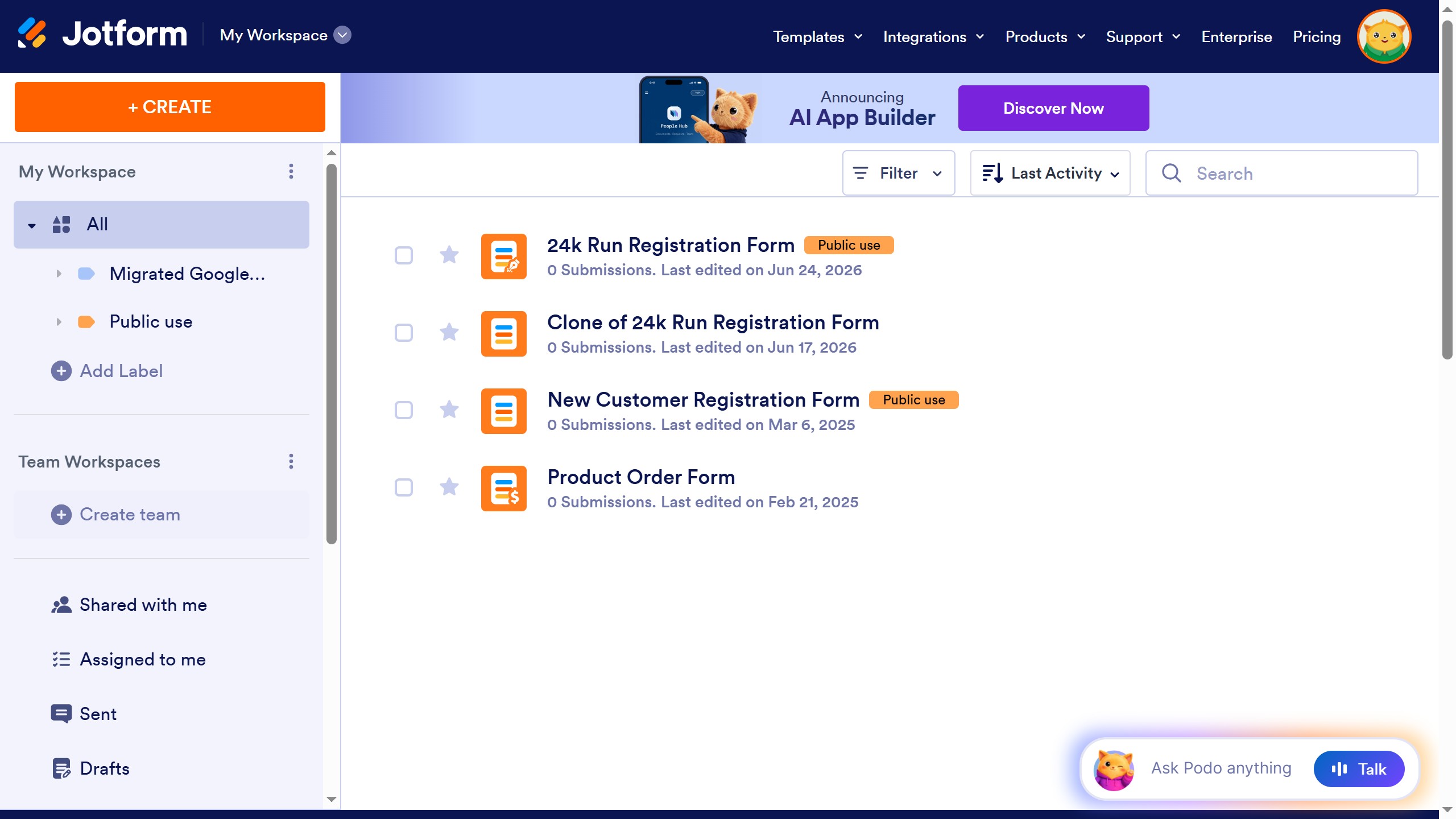 How to create a team after login in Jotform