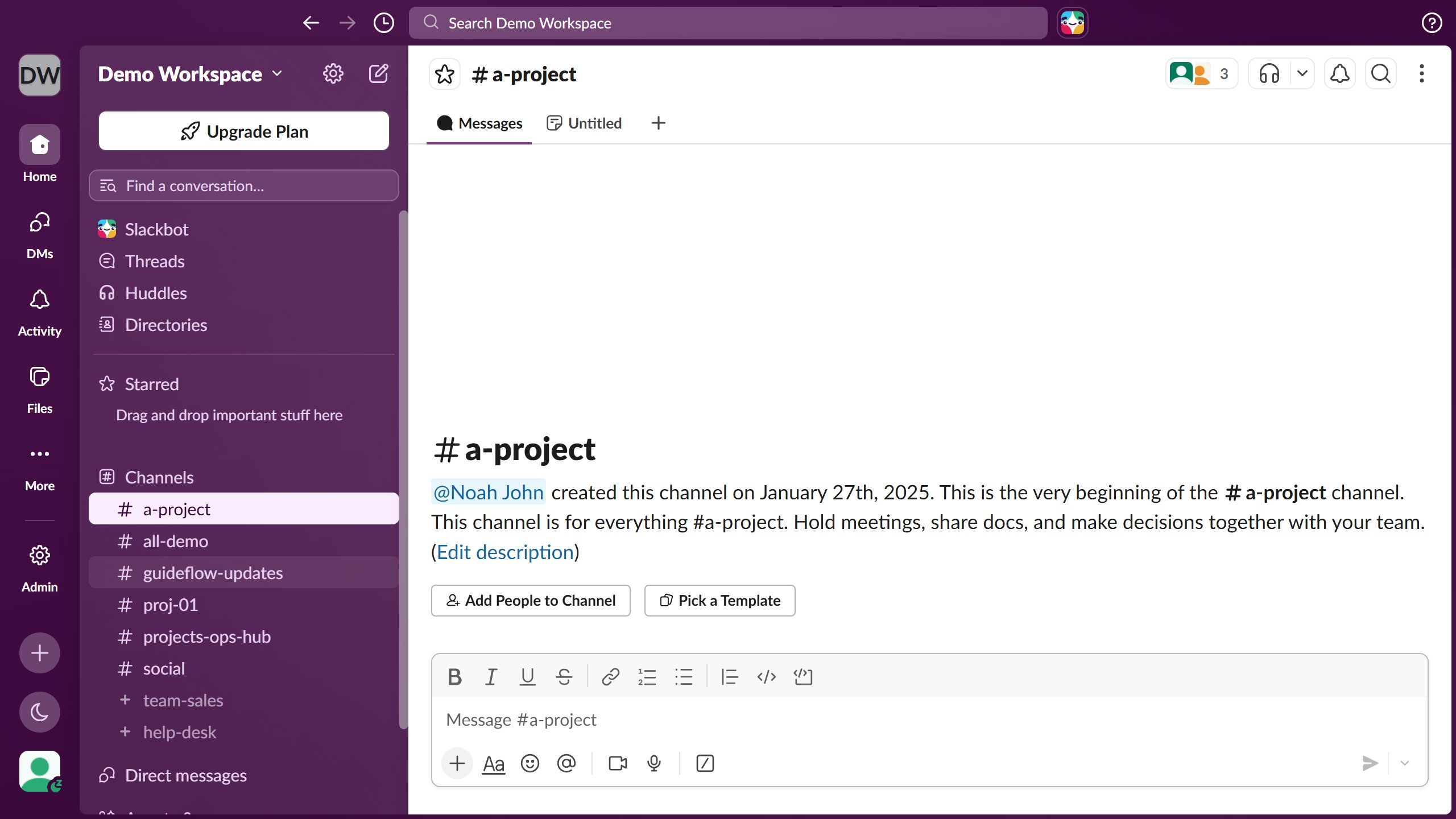 How to send a channel message in Slack