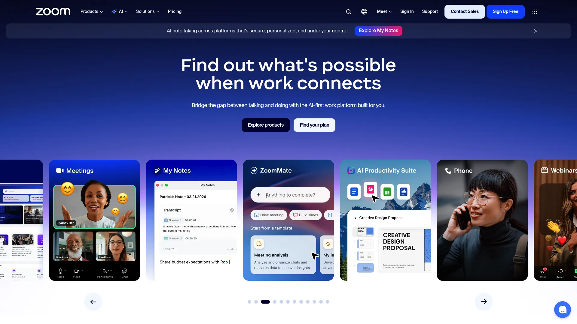 Zoom homepage screenshot