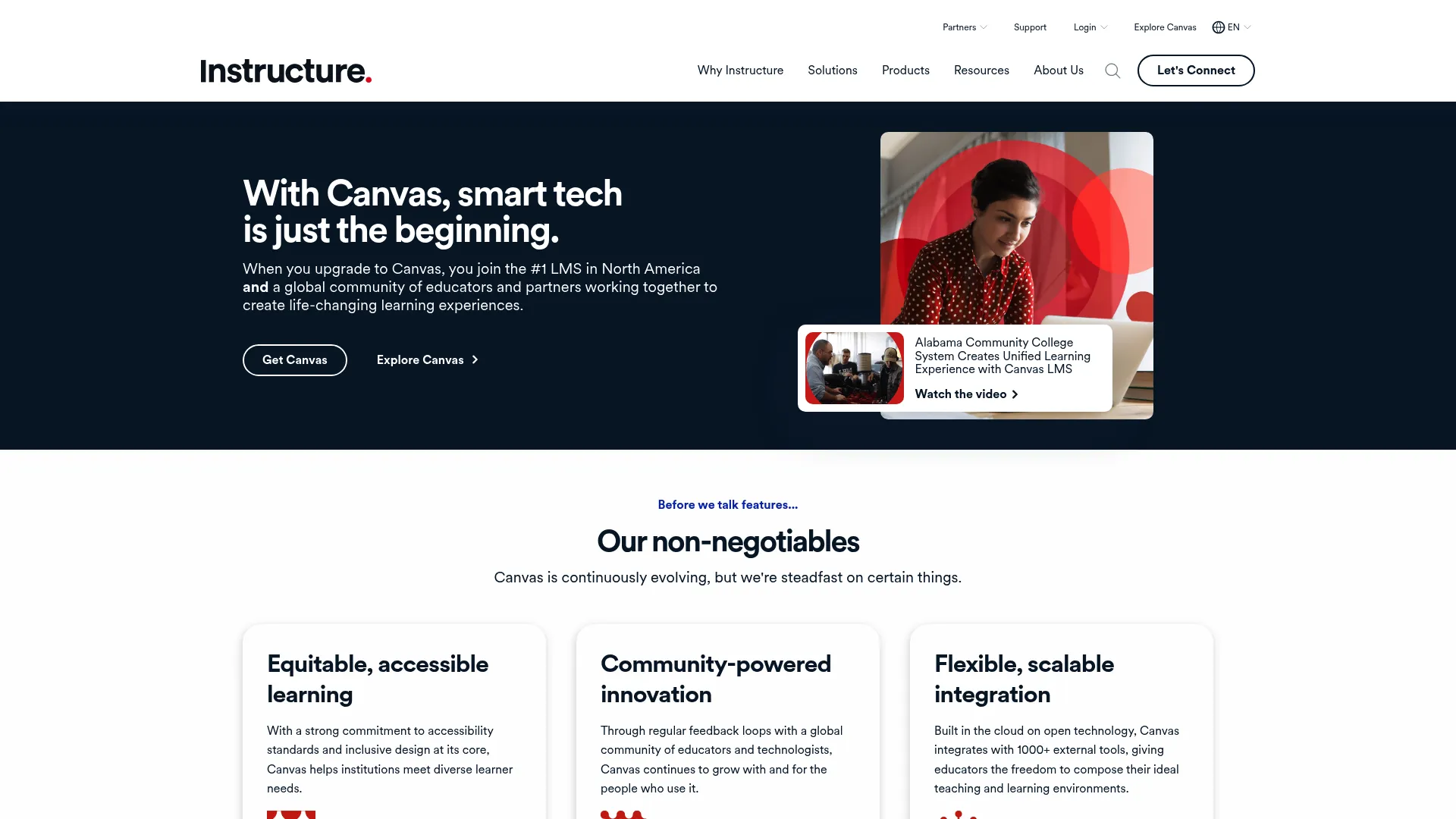 Canvas LMS homepage screenshot