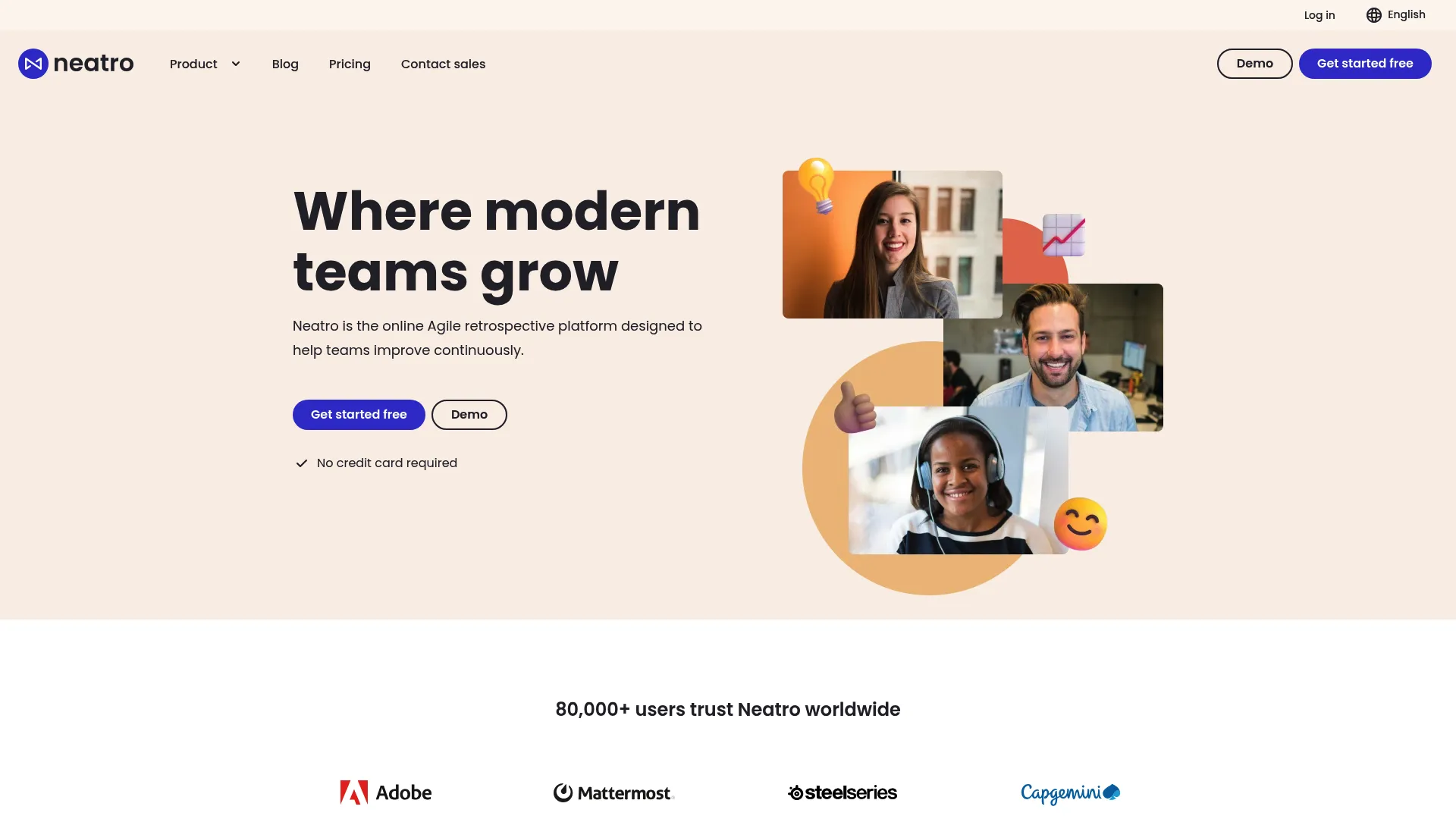 Neatro online agile retrospective platform homepage screenshot