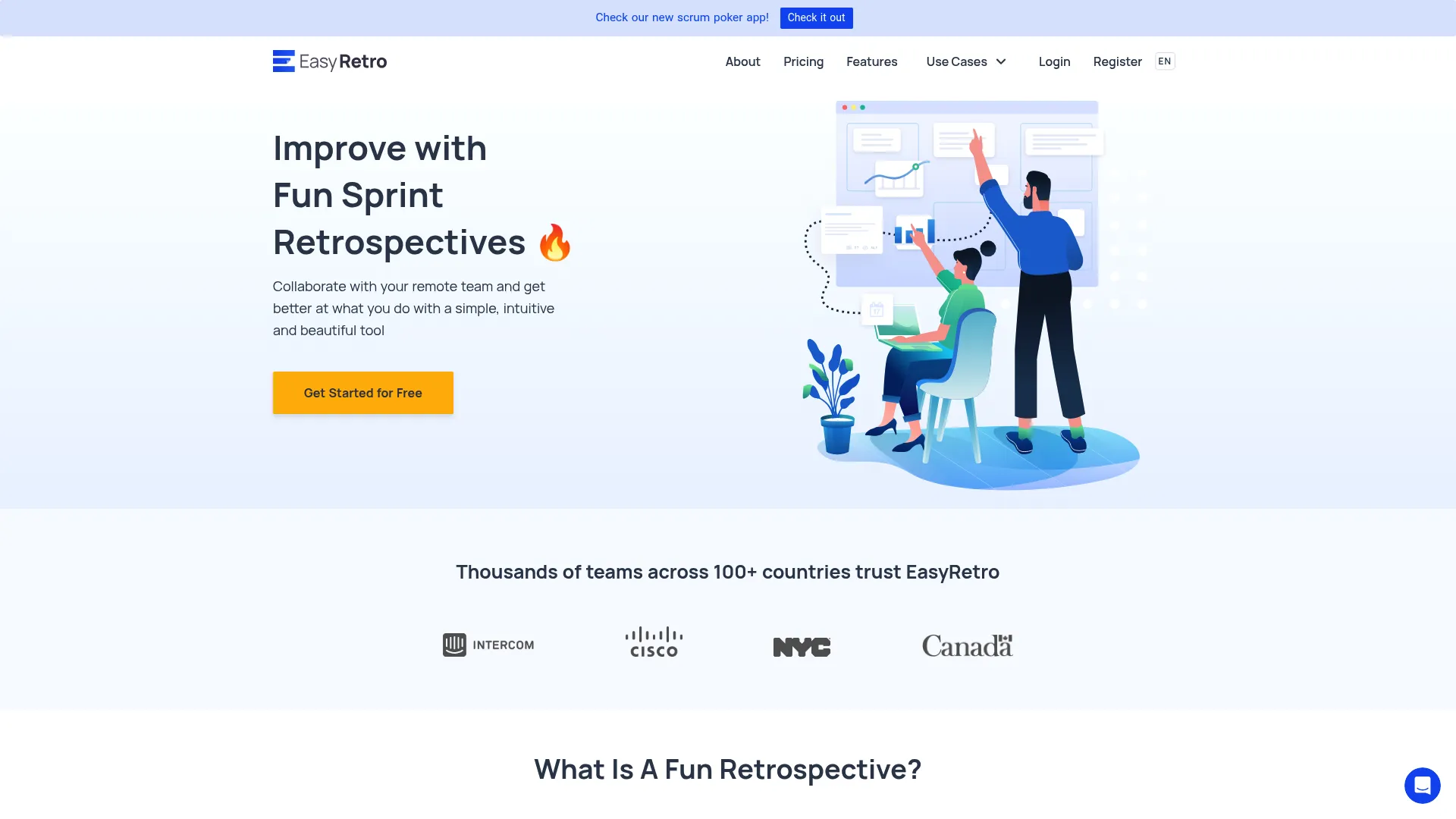 EasyRetro online retrospective board homepage screenshot