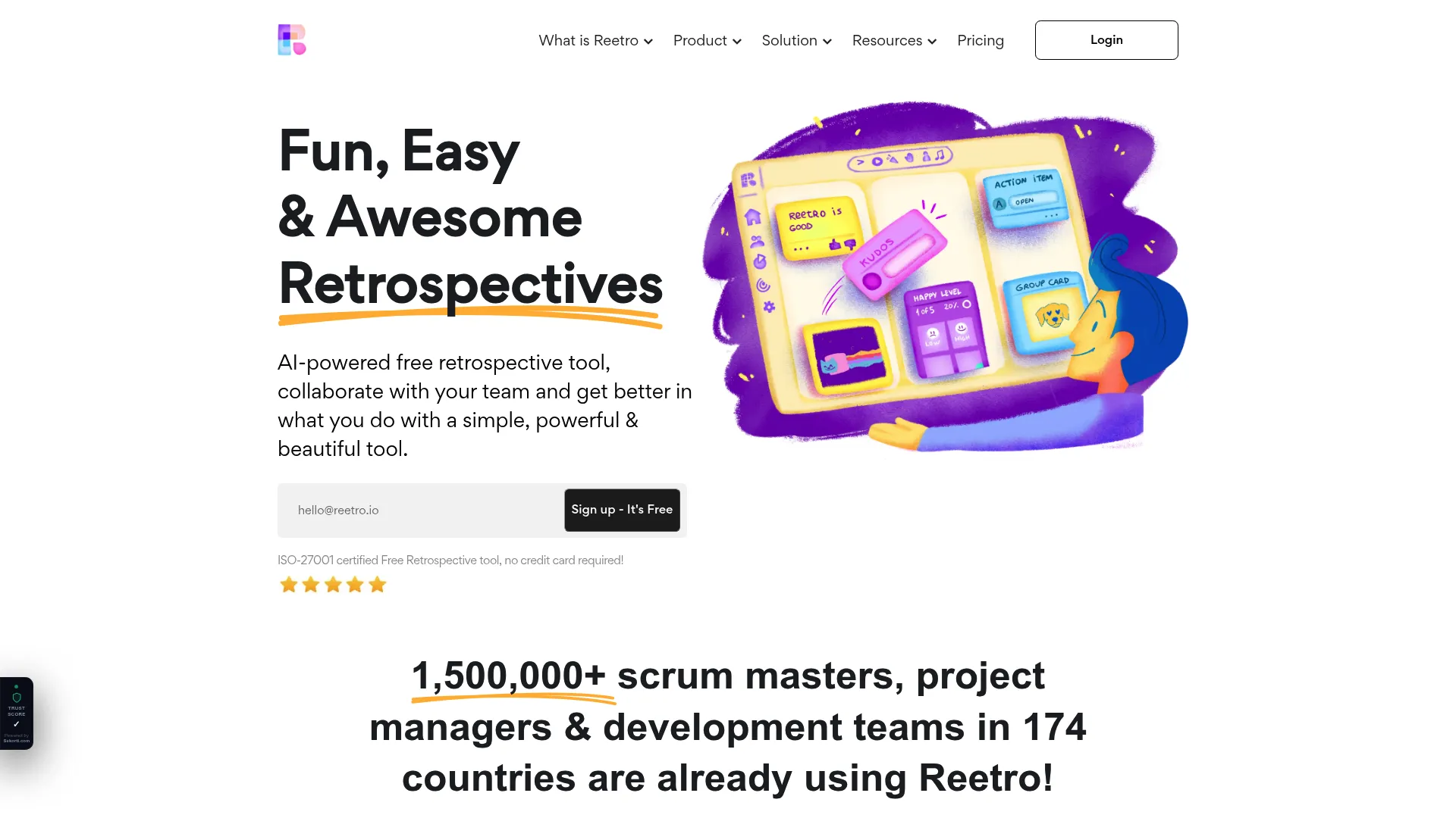 Reetro retrospective and team collaboration platform homepage screenshot