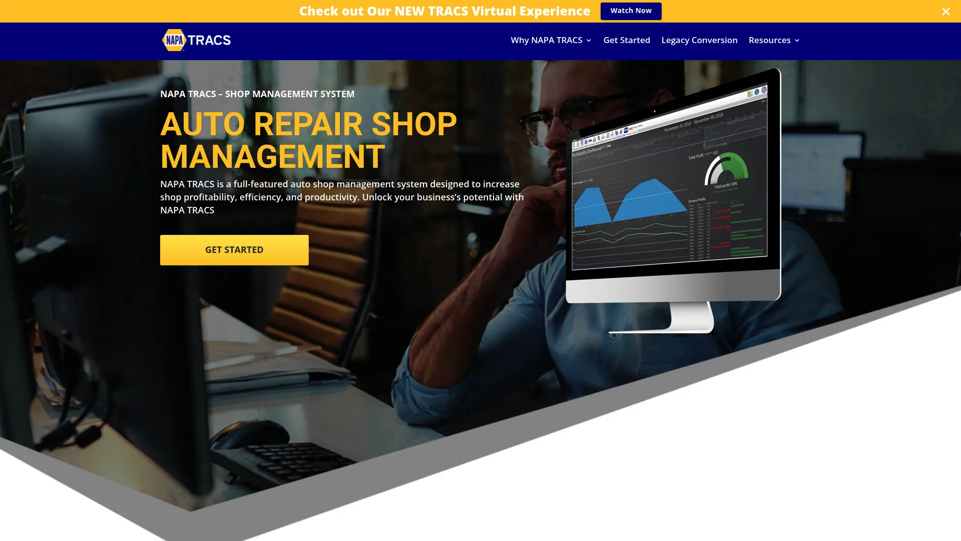 NAPA TRACS homepage screenshot