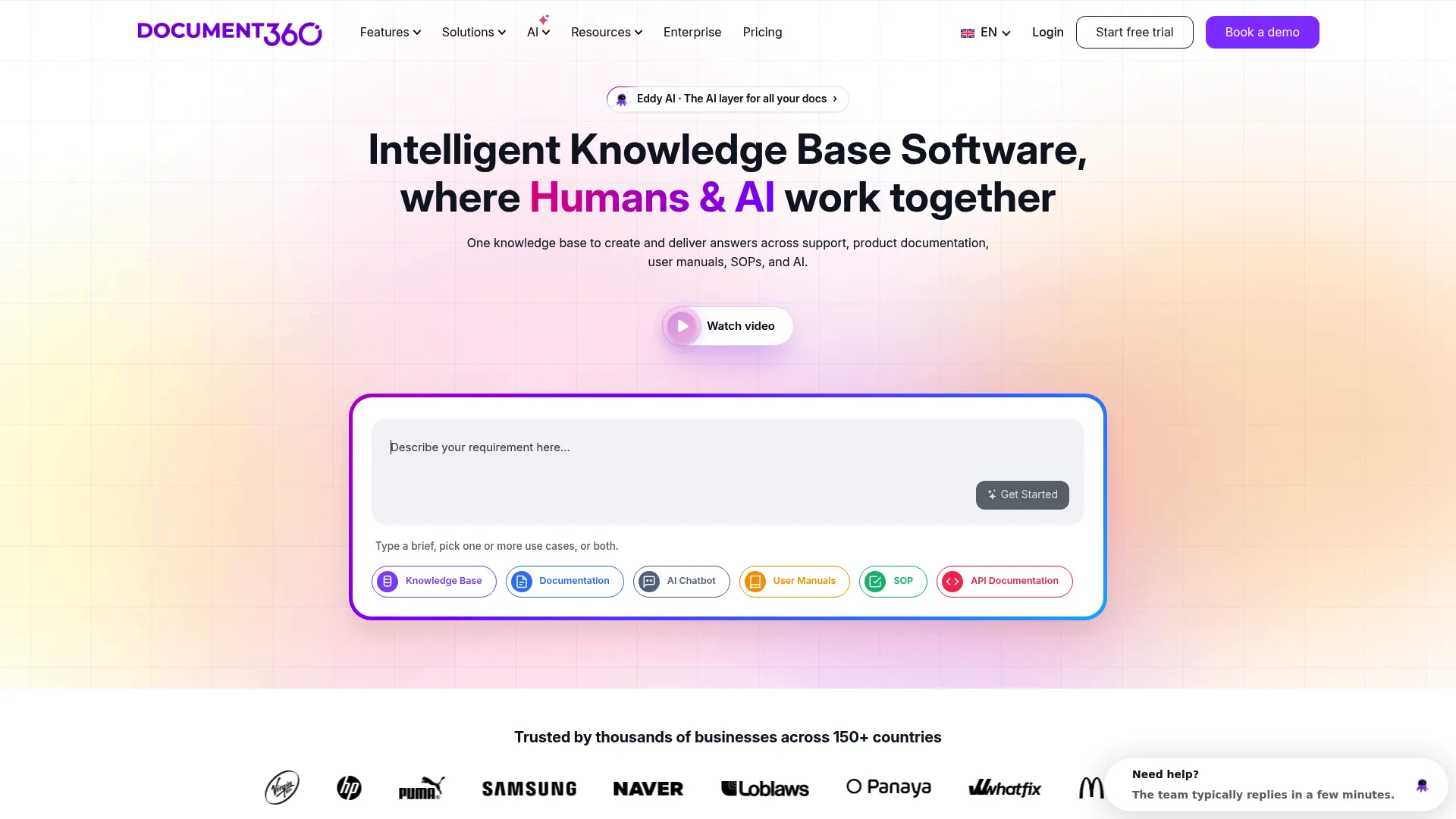 Document360 homepage screenshot