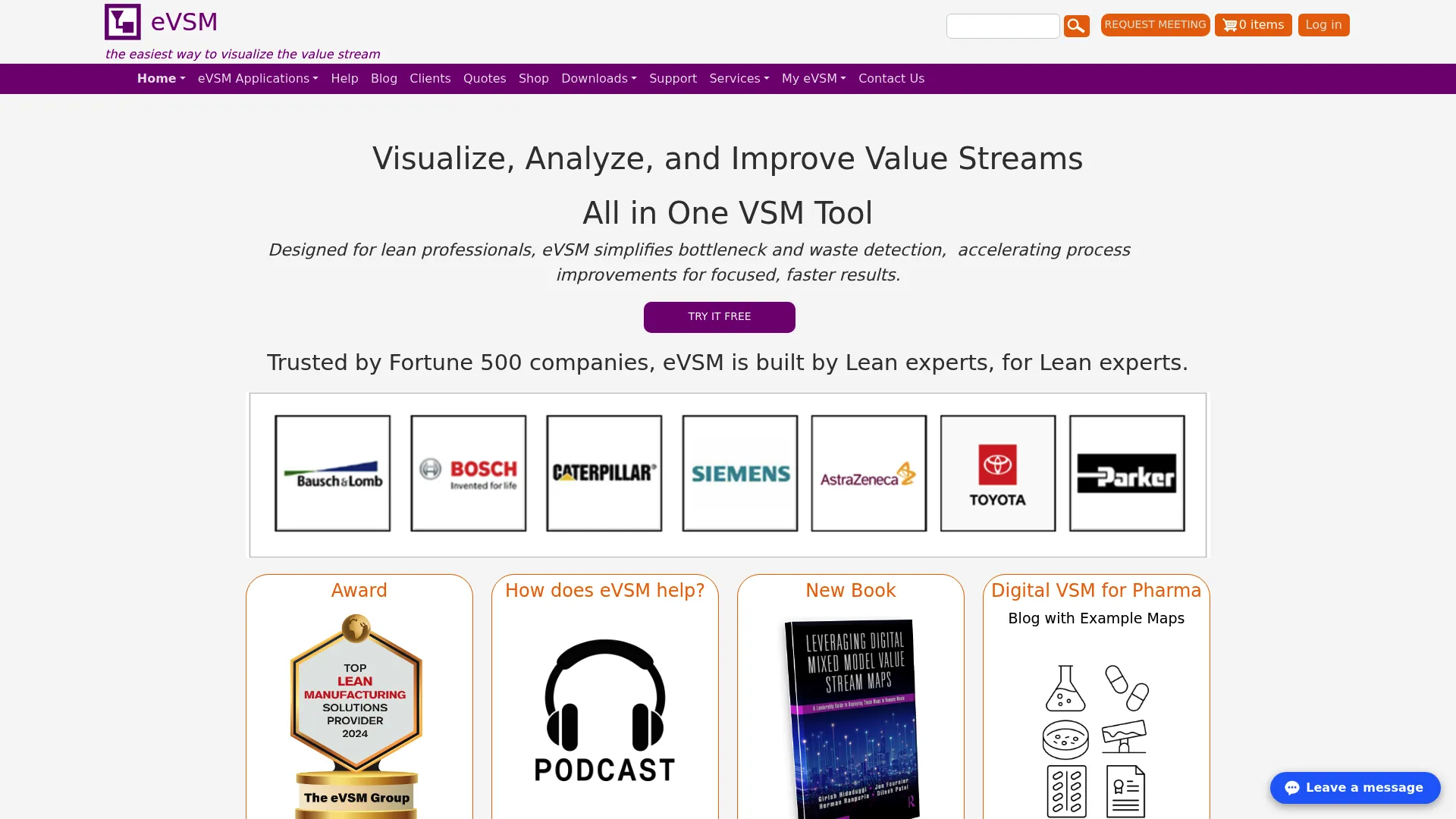 eVSM homepage screenshot