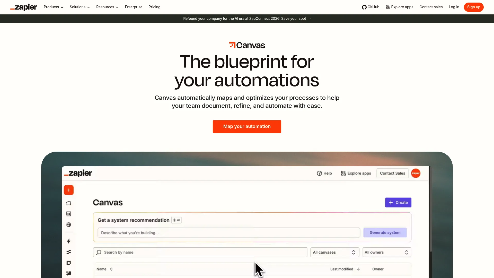 Zapier Canvas homepage screenshot