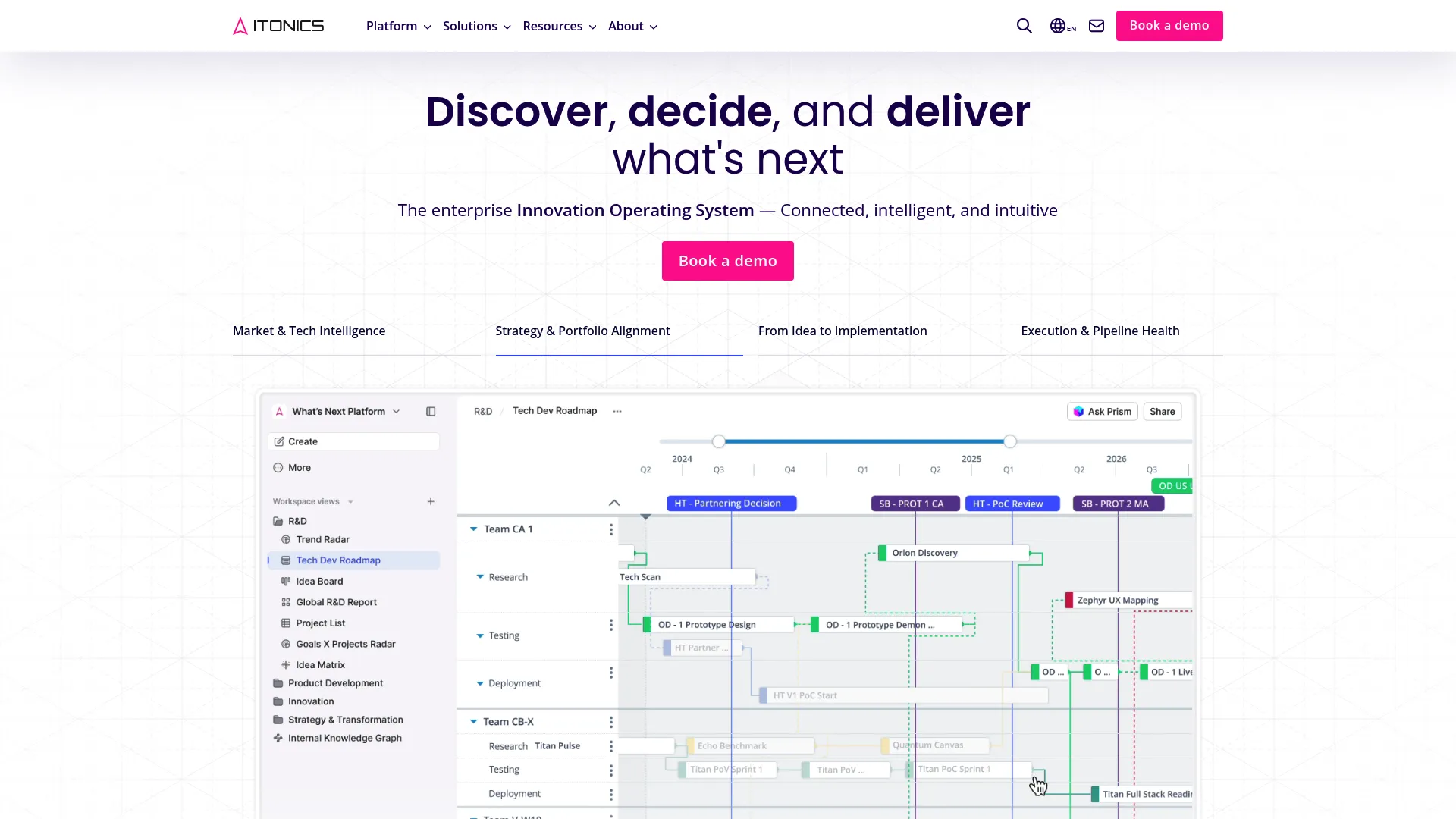 ITONICS innovation management software homepage screenshot