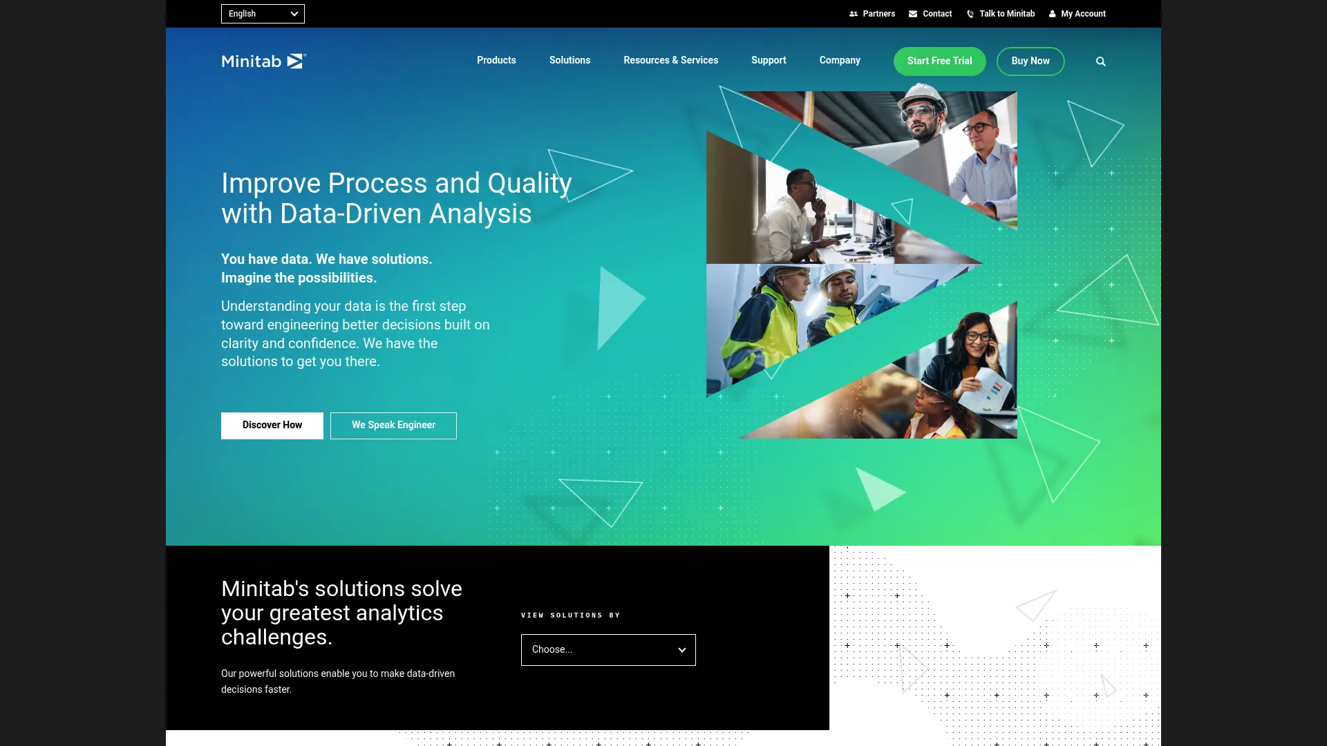 Minitab statistical and process improvement software homepage screenshot