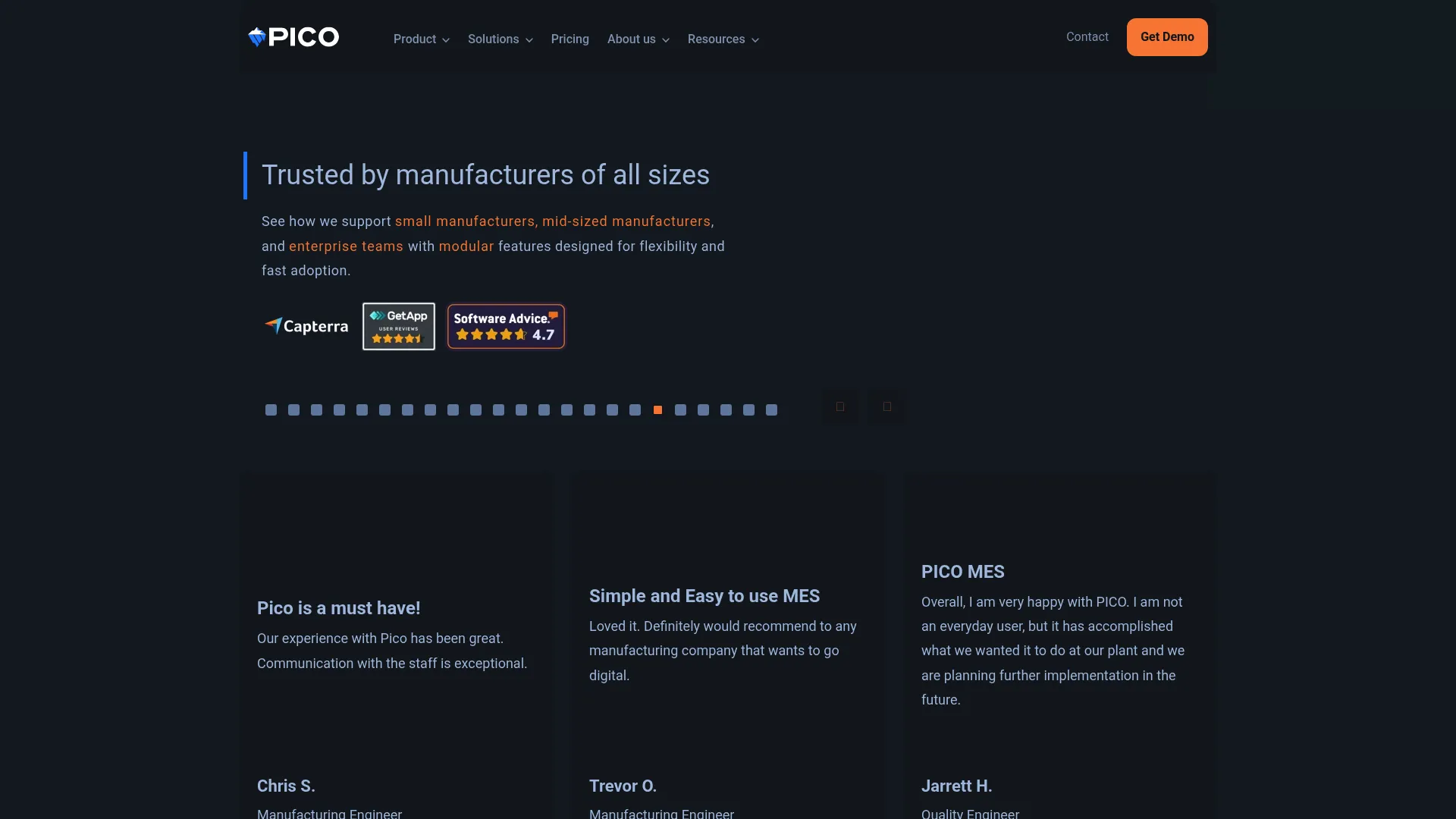 PICO MES manufacturing work instruction software homepage
