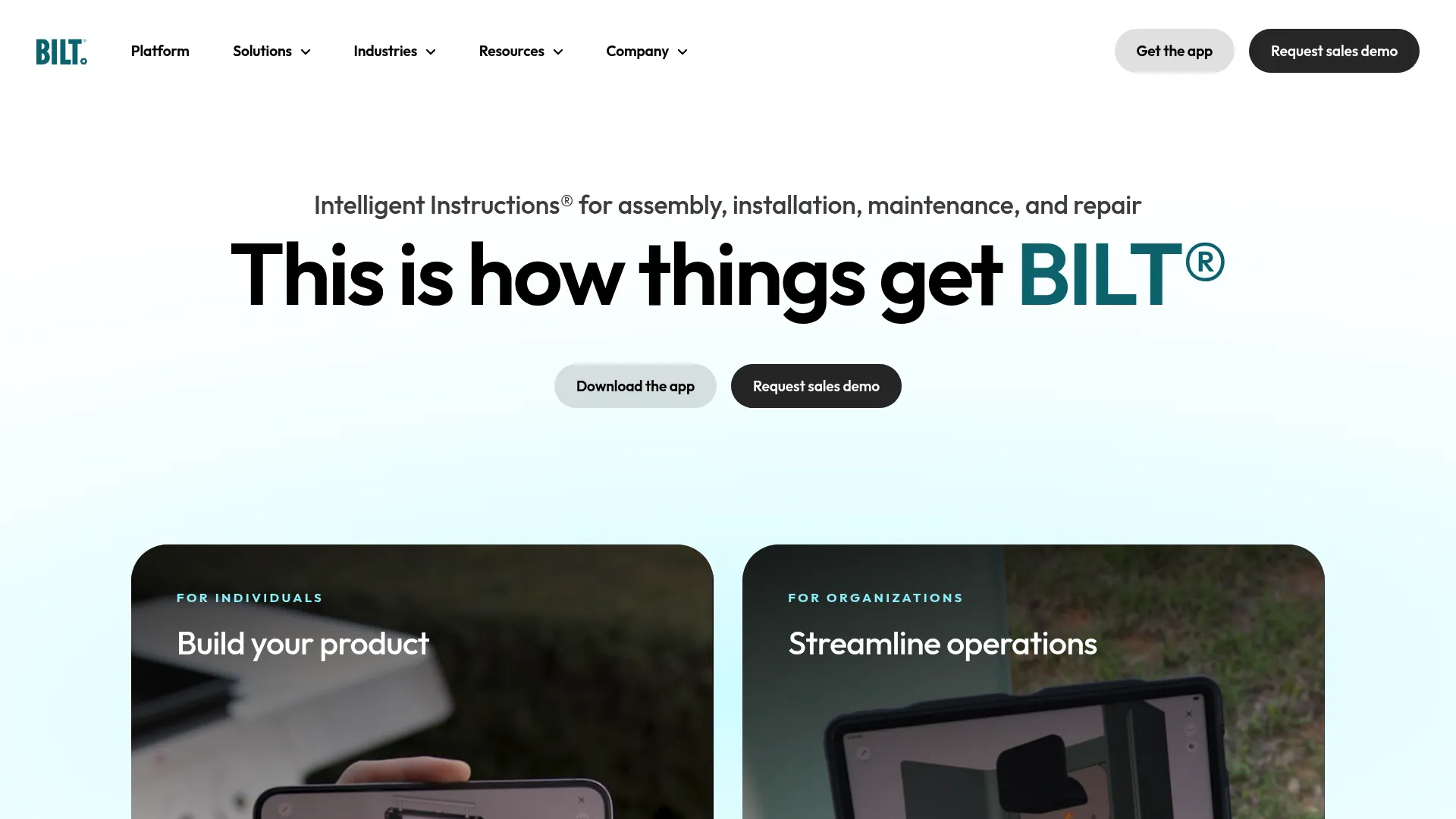 BILT 3D interactive instructions platform homepage