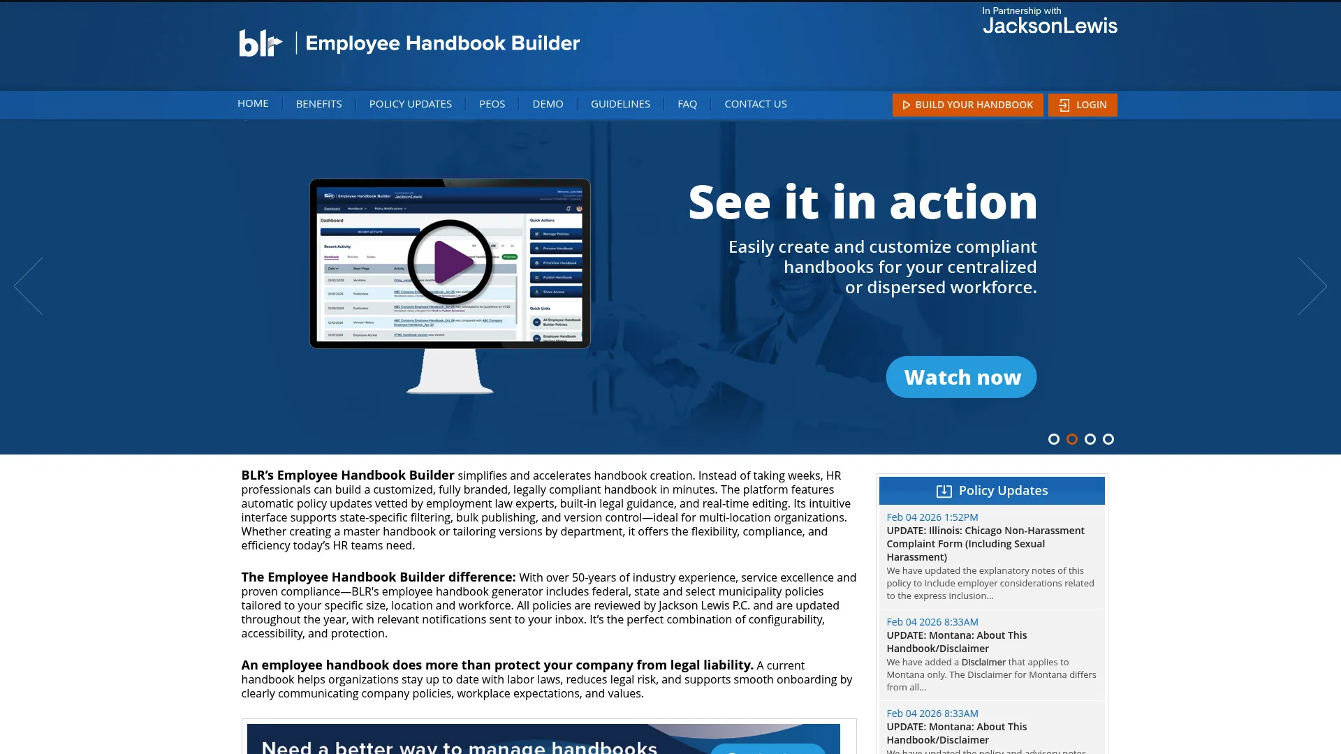 Employee Handbook Builder homepage screenshot