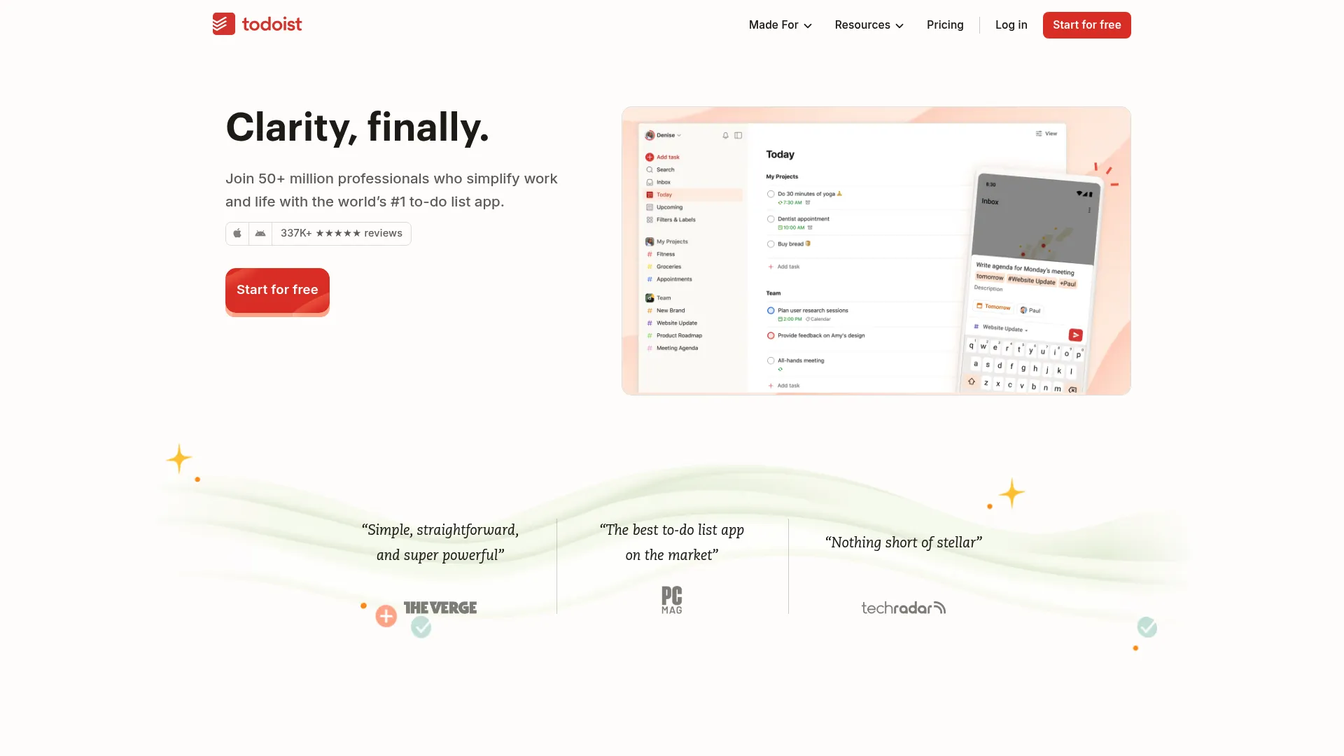 Todoist homepage screenshot