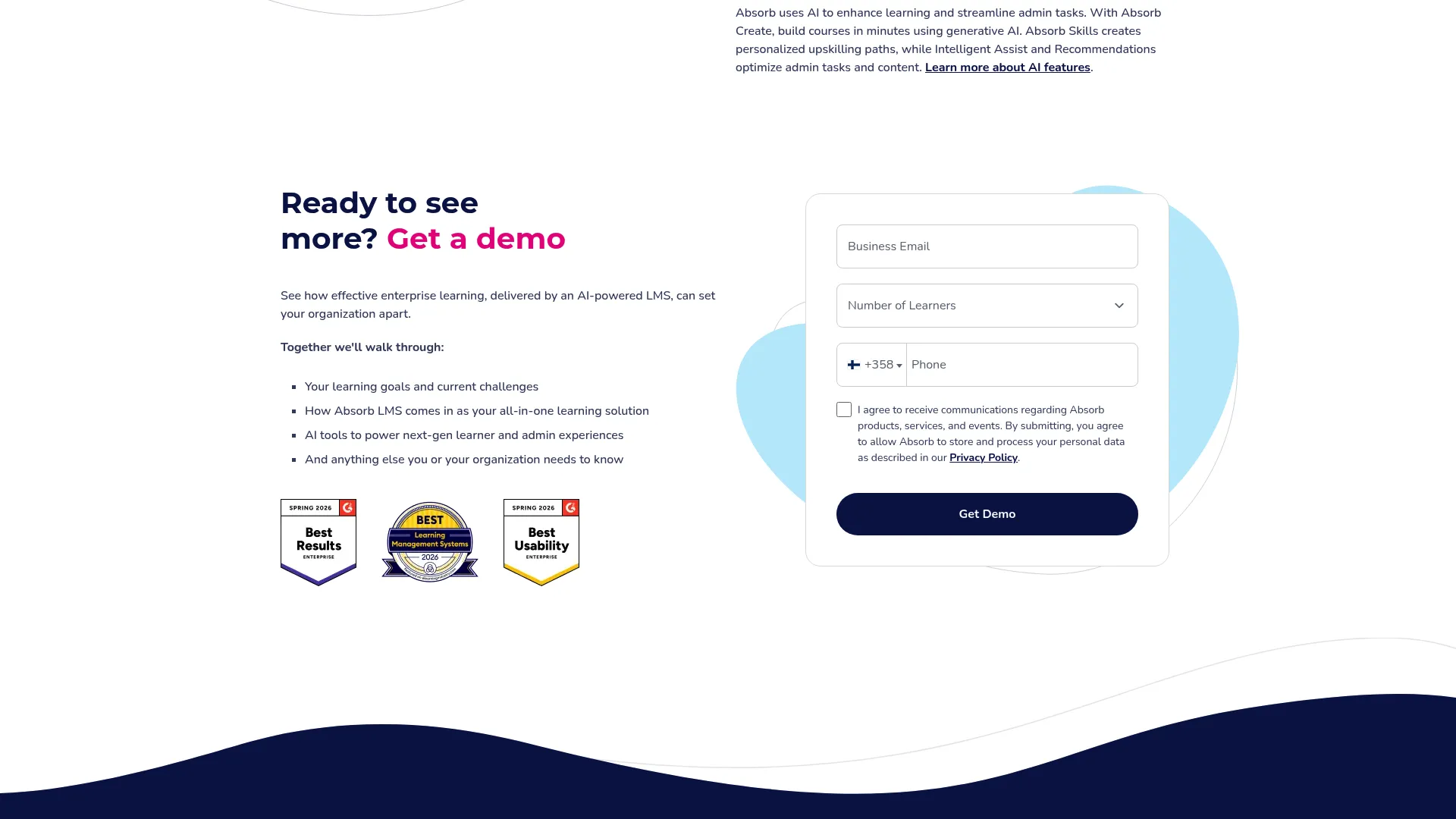 Absorb LMS homepage screenshot