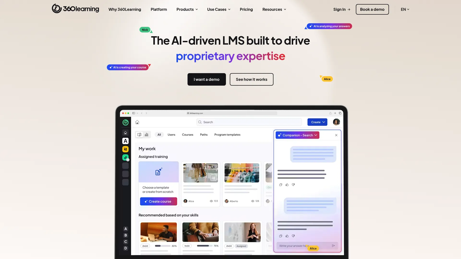 360Learning homepage screenshot