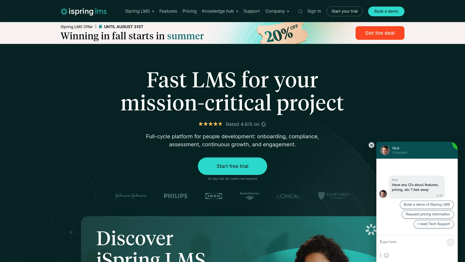iSpring Learn homepage screenshot