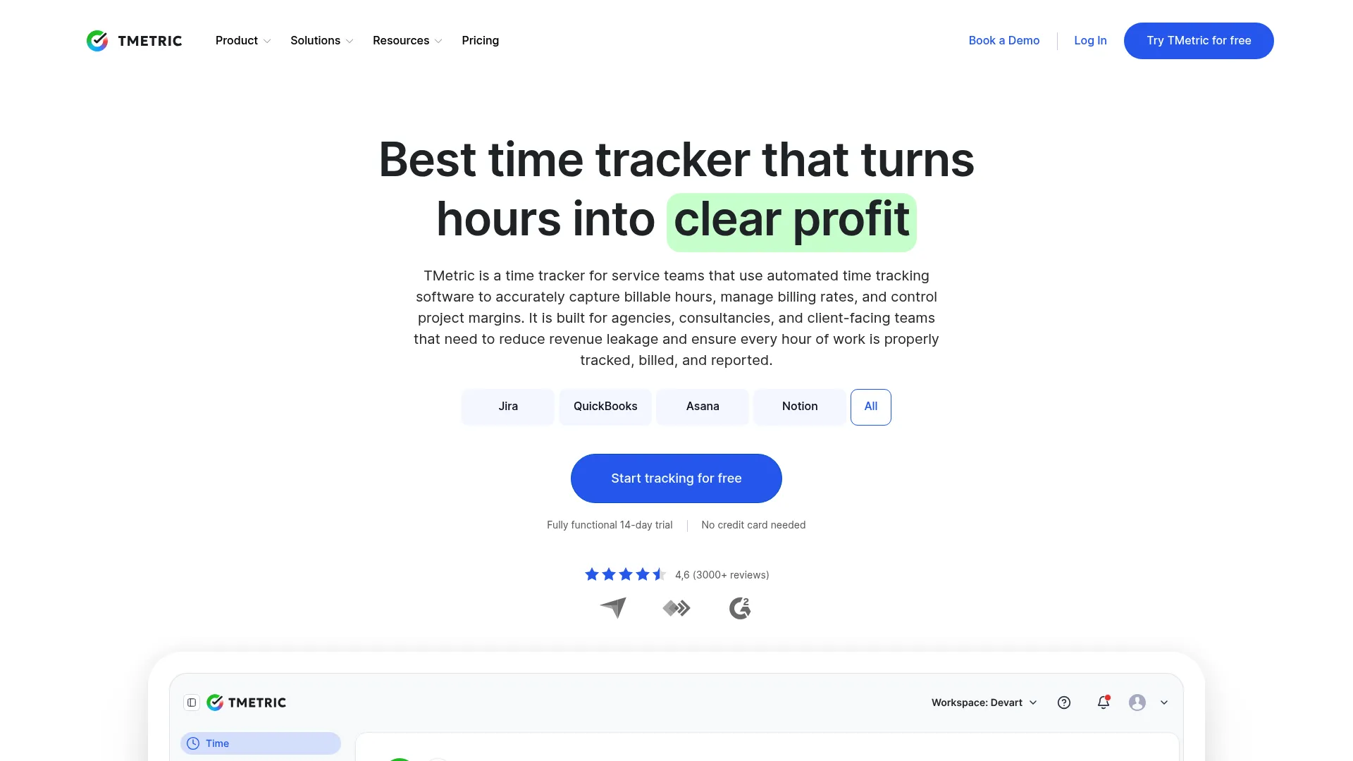 TMetric homepage screenshot