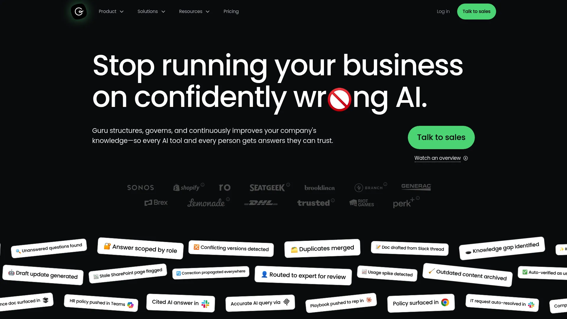 Guru enterprise AI knowledge platform interface