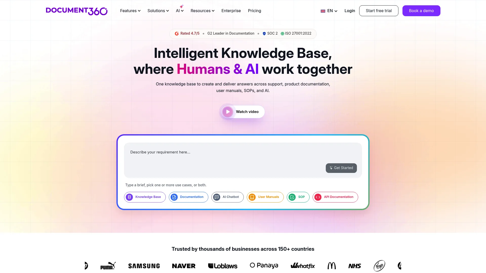 Document360 knowledge base platform interface