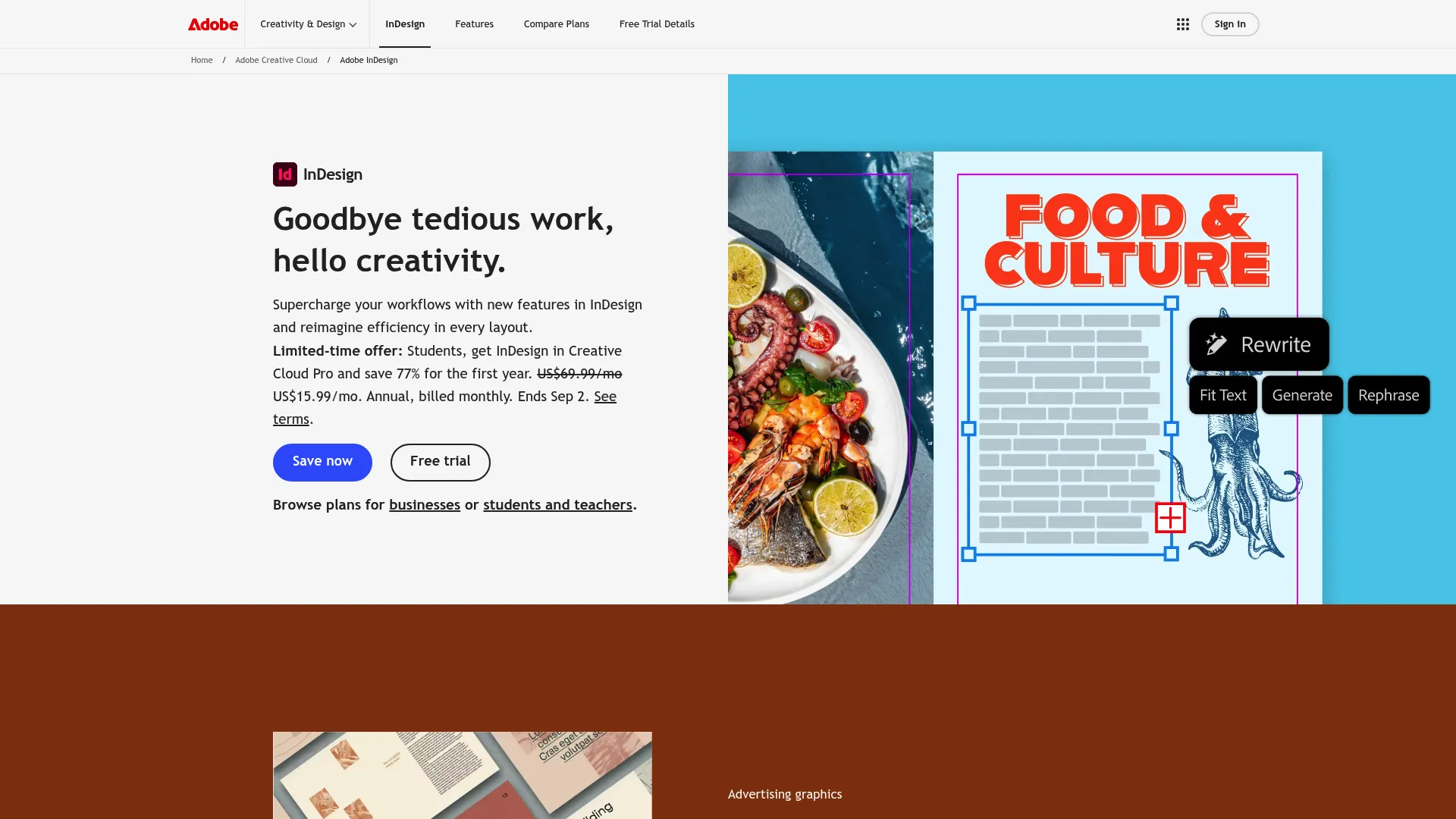 Adobe InDesign homepage screenshot