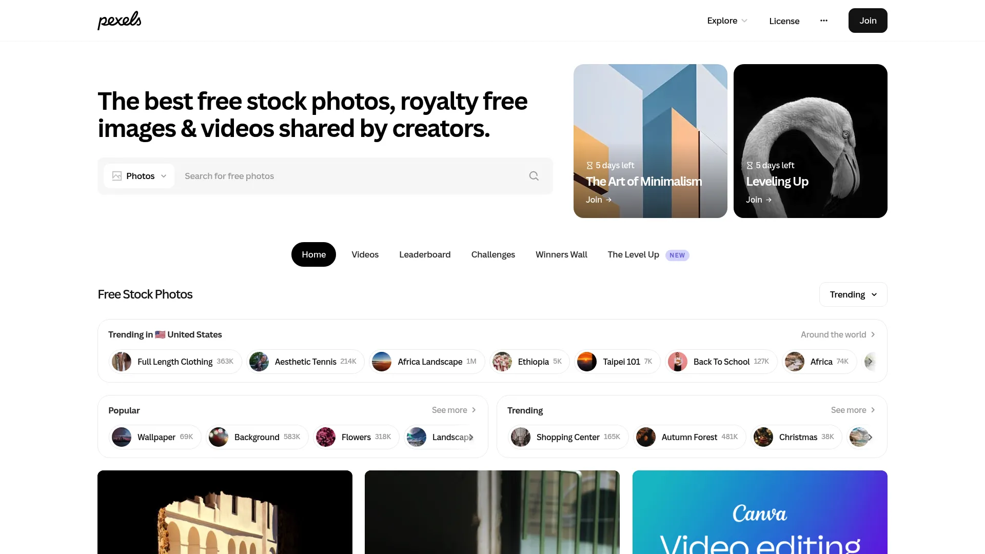 Pexels homepage screenshot