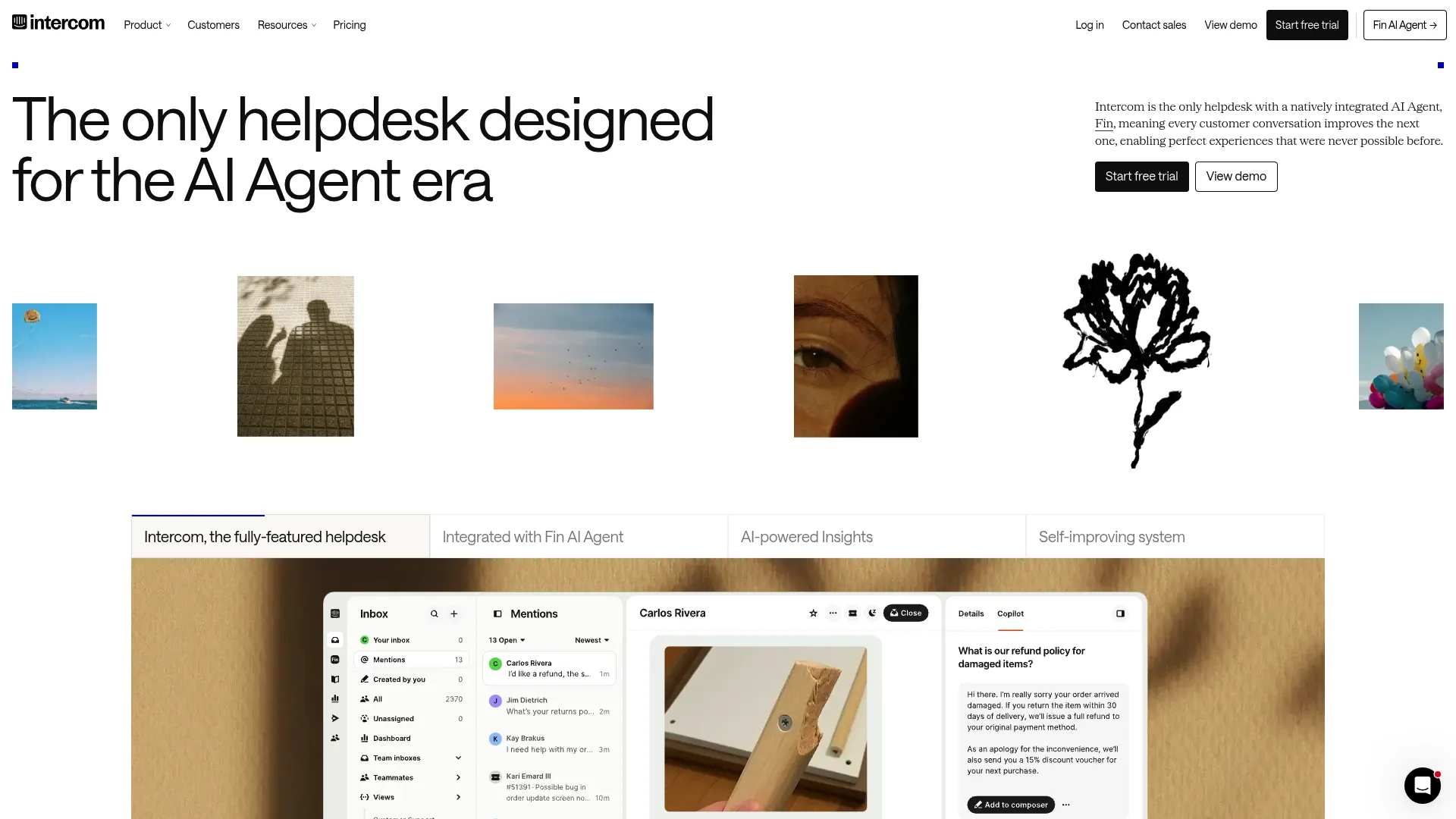 Intercom homepage screenshot