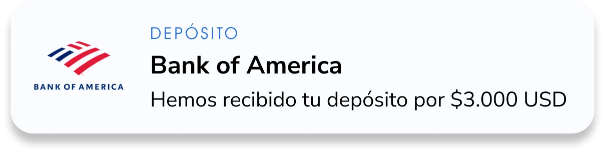 Notificación de aporte de dinero de un banco internacional