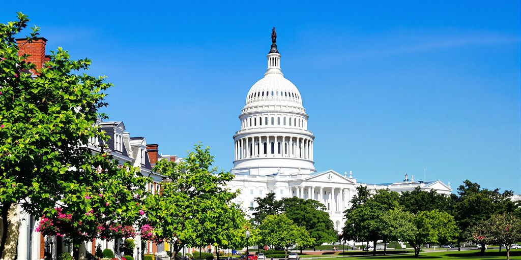 Historic Capitol building, urban neighborhood