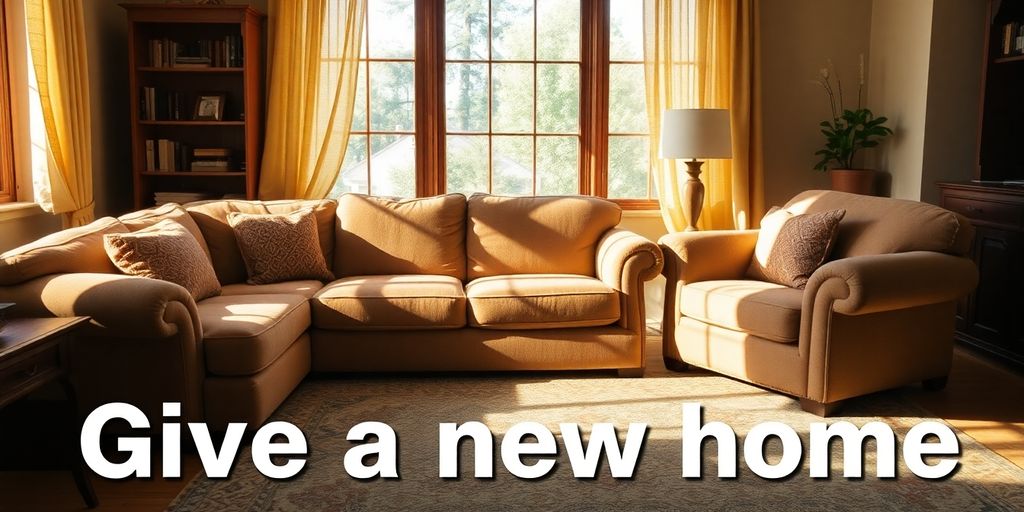 Comfortable sofa and armchair in a sunlit room.