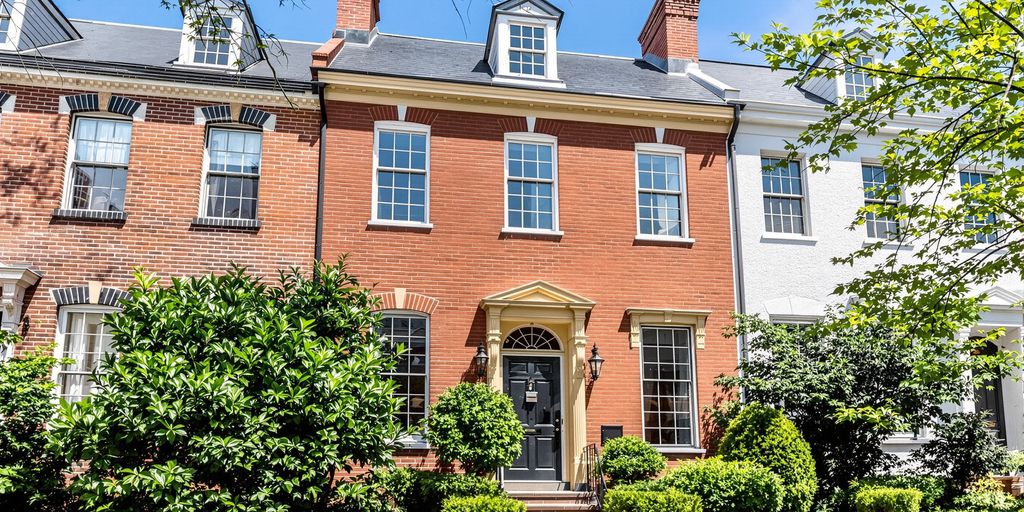 Charming Georgetown townhome exterior with brick facade.