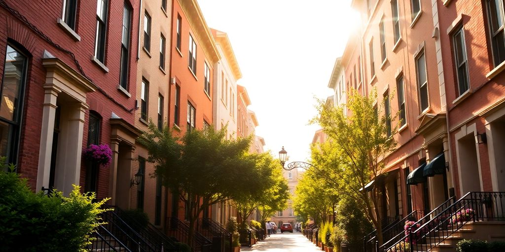 Elegant Georgetown townhomes with classic architecture.