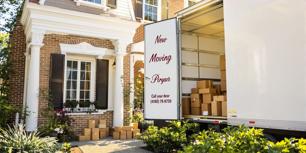 Moving truck arriving at an Arlington home.