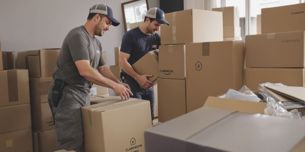 Clarendon movers carefully packing boxes.