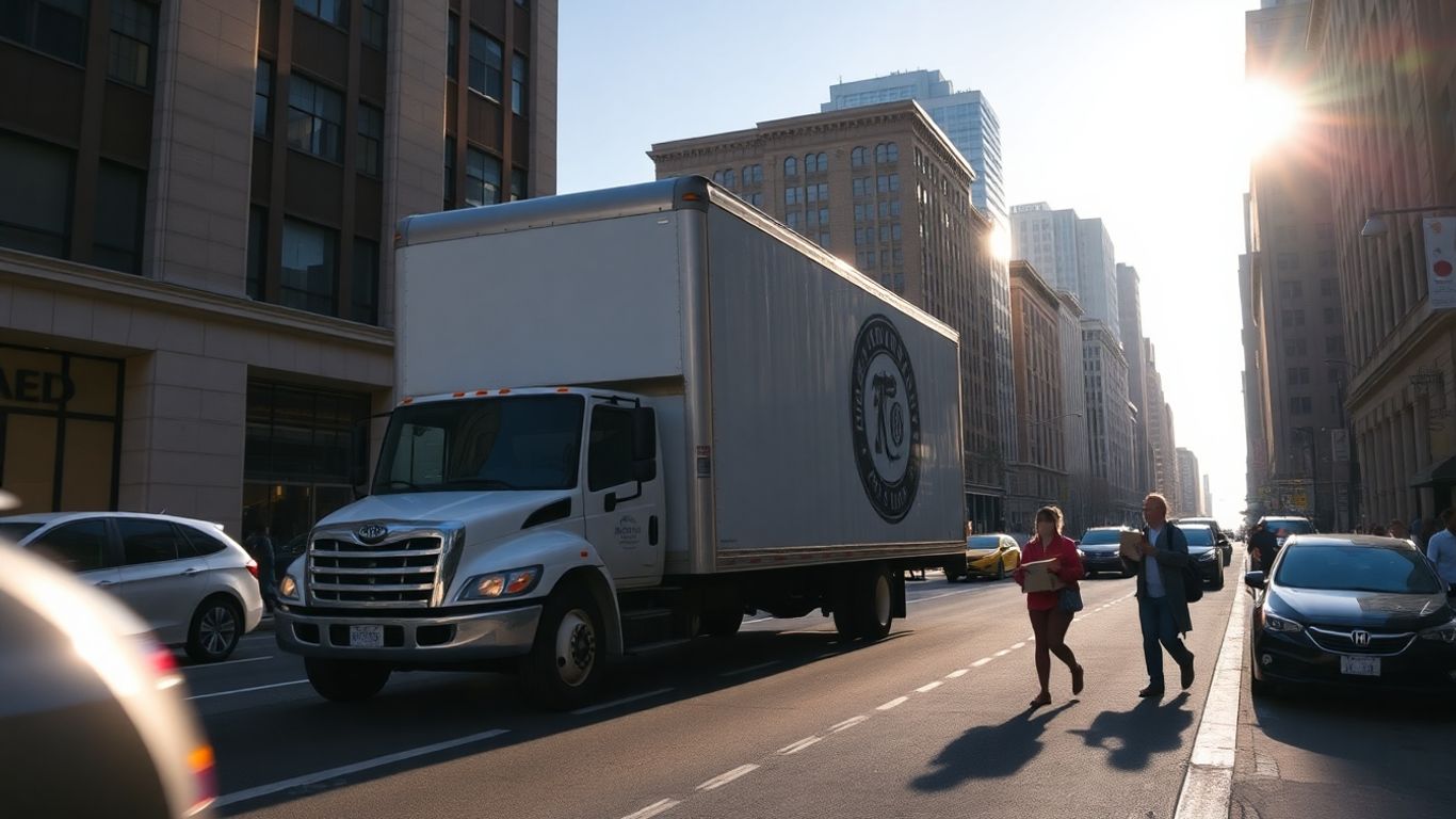 Moving truck on a busy Washington, D.C. street.