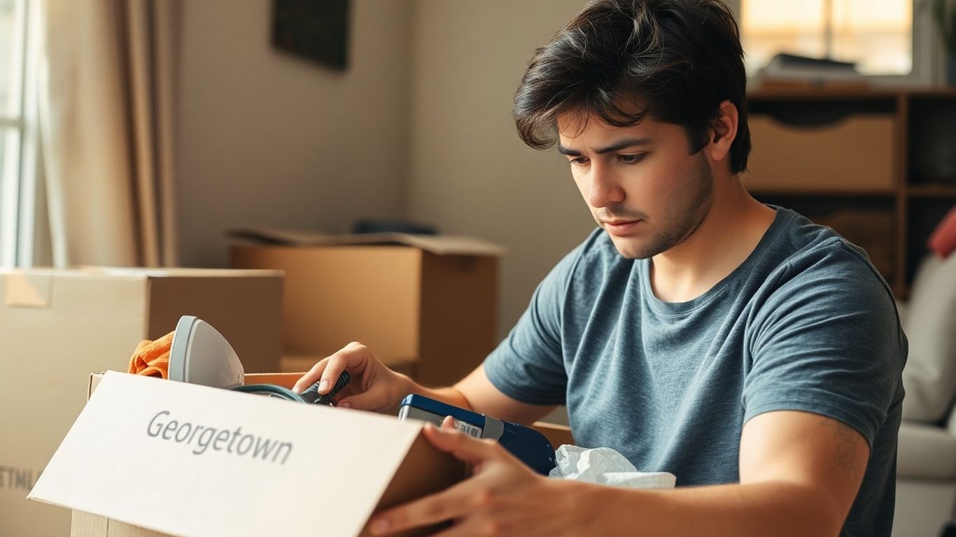 Person packing boxes for a move in Georgetown.