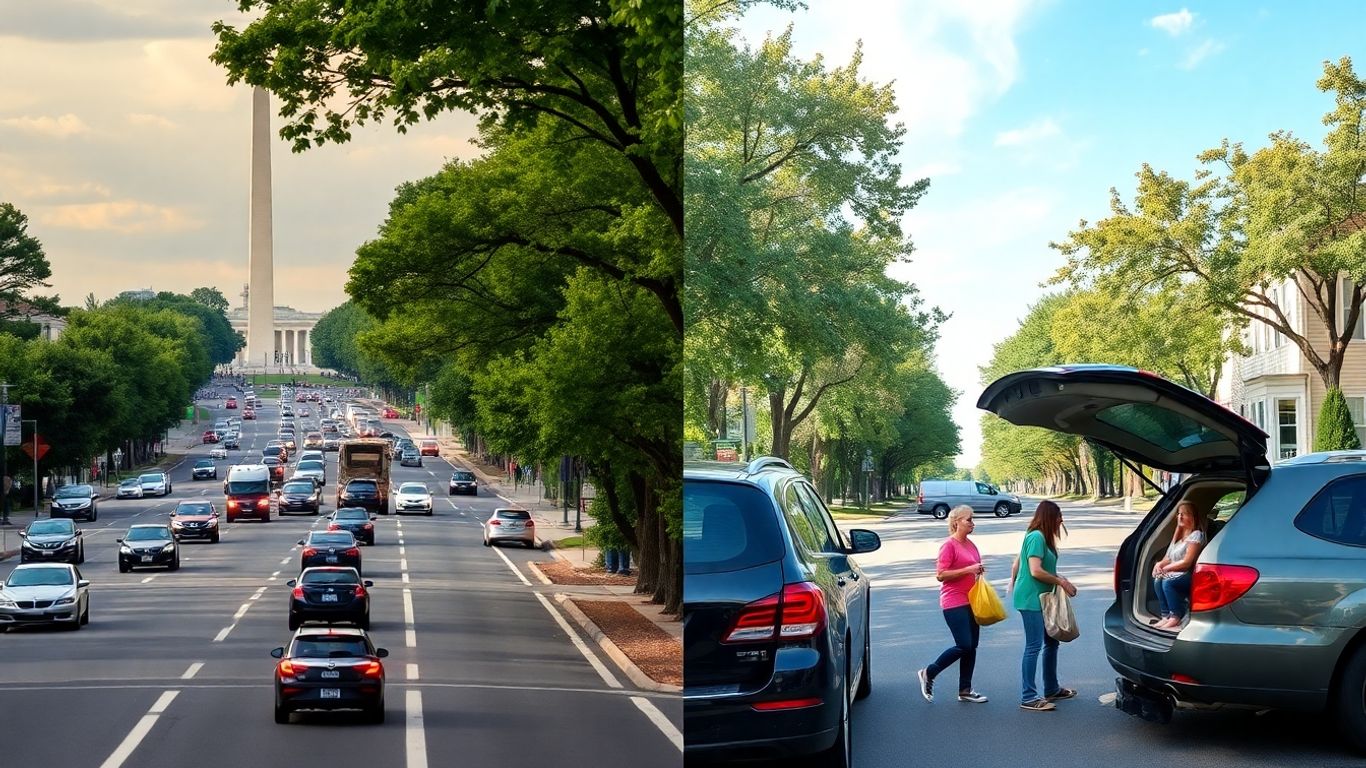 D.C. street versus Northern Virginia suburban street.