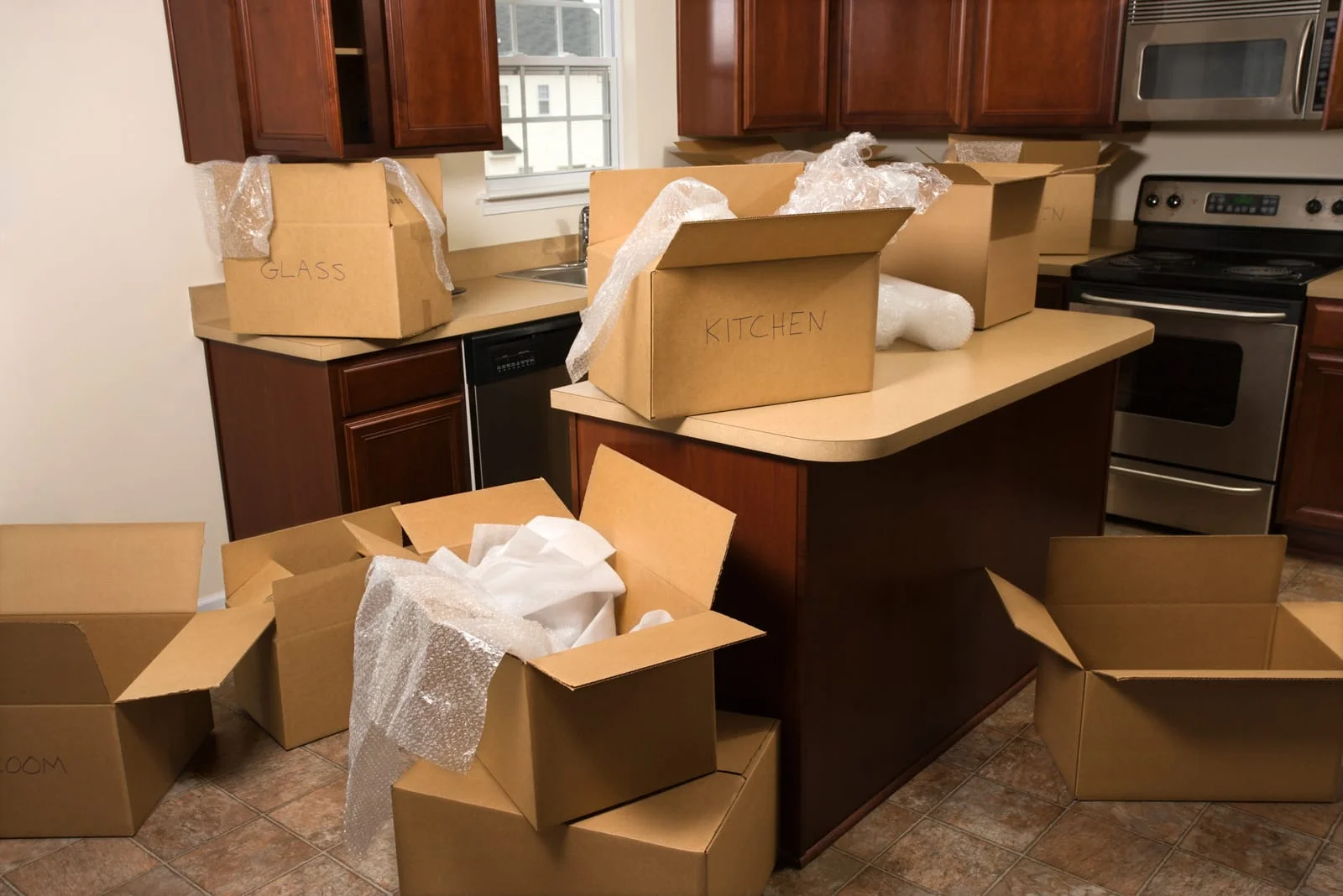 packed kitchen appliances for moving