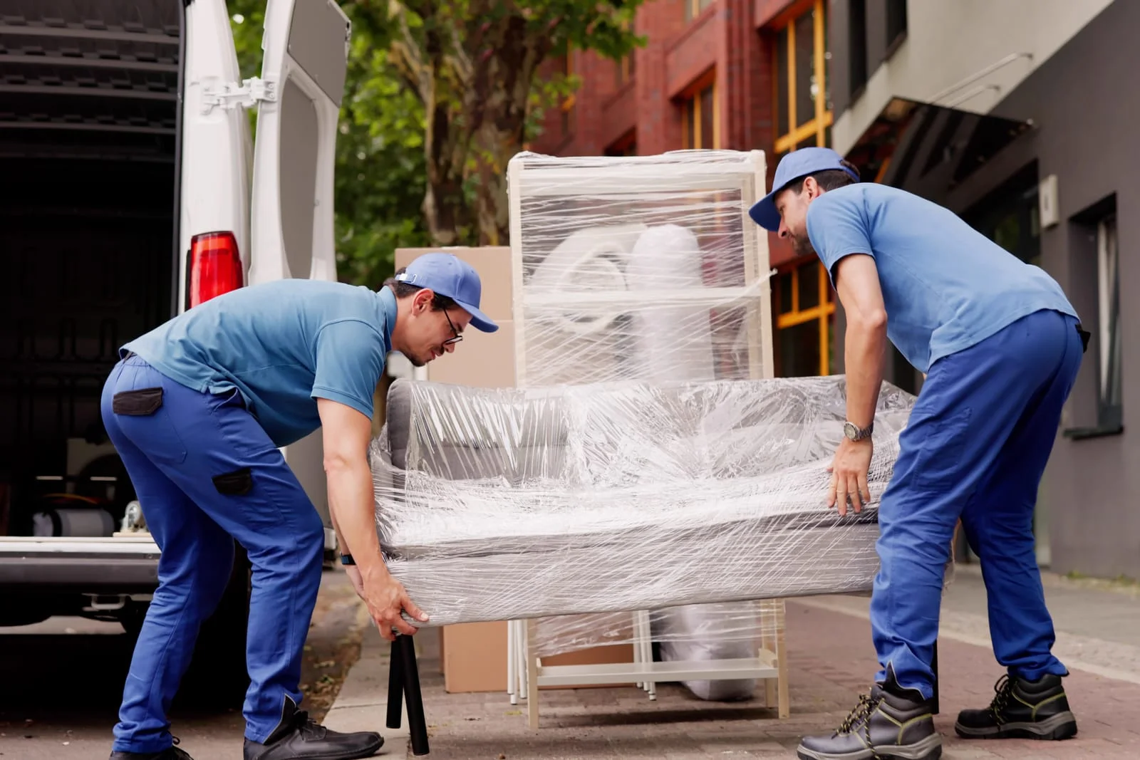 a crew is moving office furniture