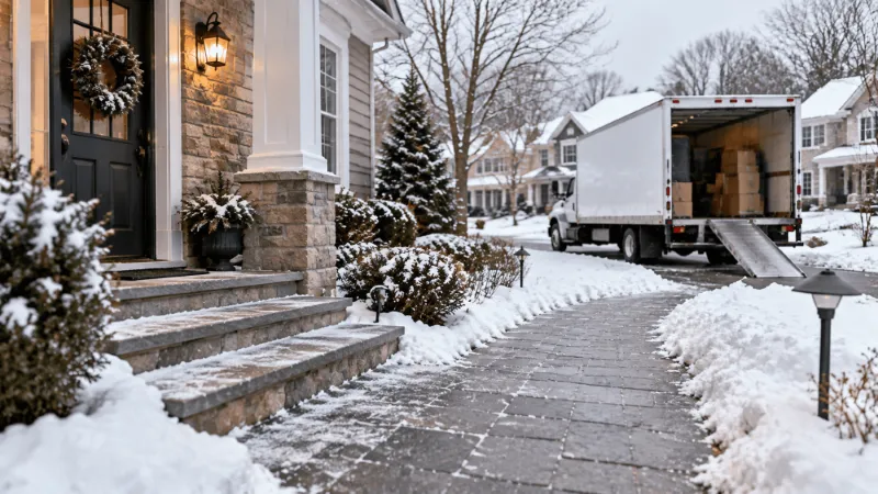 truck and walkway prepared for moving in the winter