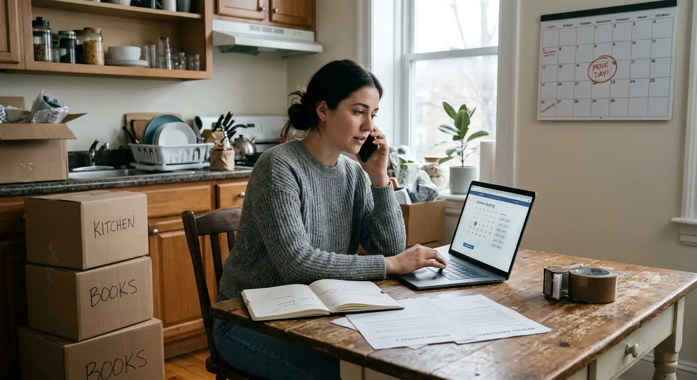 woman's trying to book a moving company