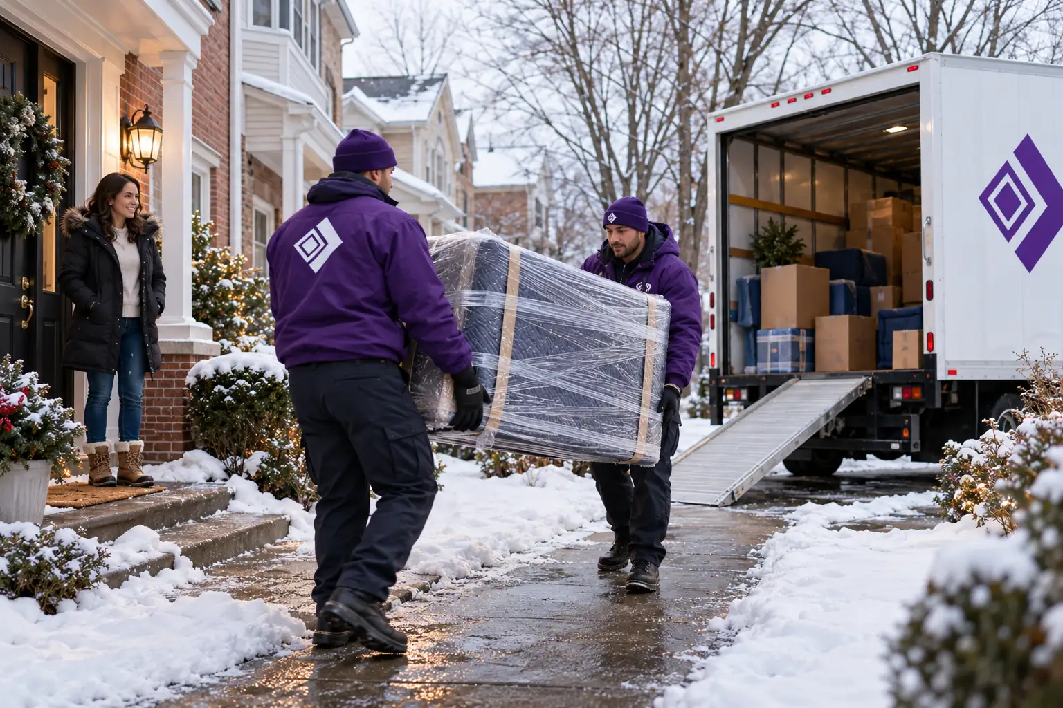 woman is using moving services during the holiday season 