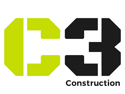 Logo with stylized letters 'C3' in lime green and black, with the word 'Construction' below.