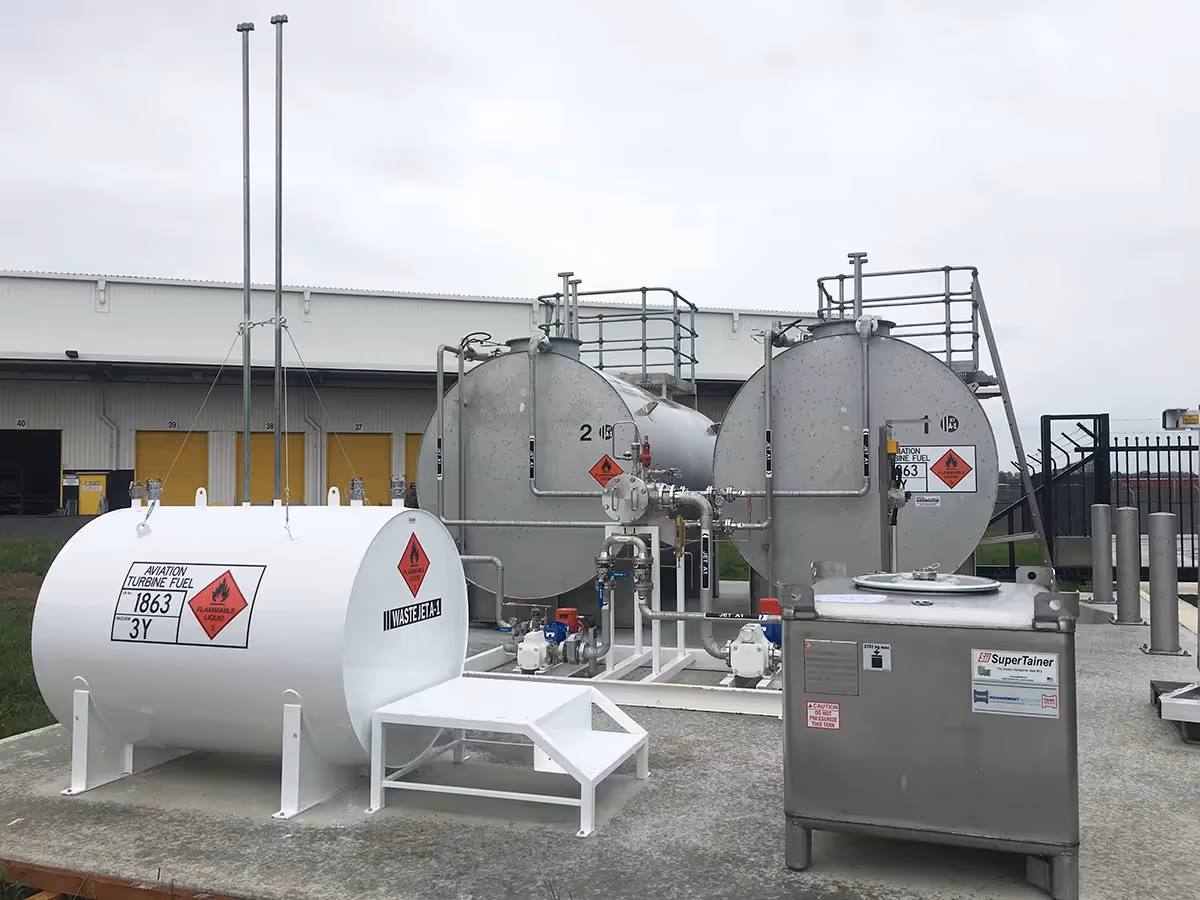 The 22,000 litre self-bunded storage tanks, pumps and filtration, waste fuel storage and stainless pipelines.