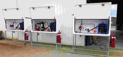 The two end cabinets with FillRite 12v DC pumps.