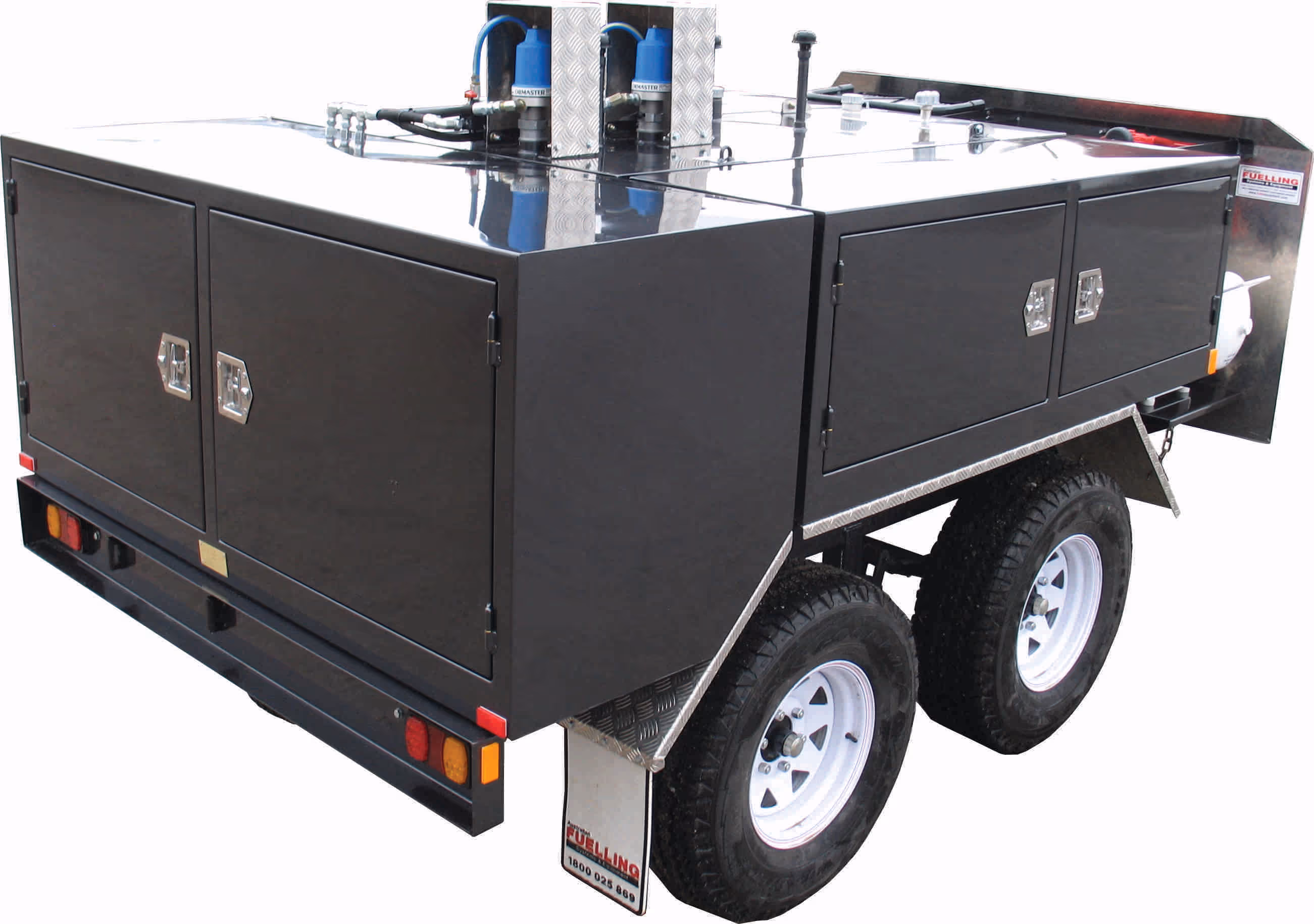 Rear view of a standard trailer with custom paint colour