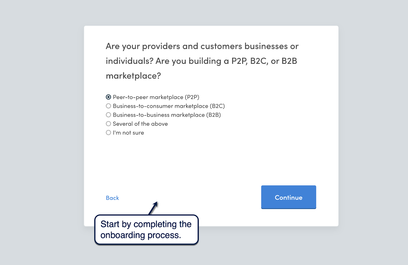 Sharetribe onboarding question about peer-to-peer, B2C, and B2B marketplace models
