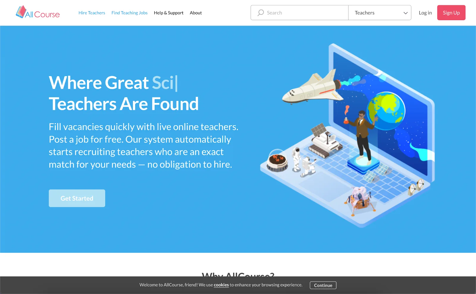 AllCourse teacher marketplace homepage for finding live online science teachers