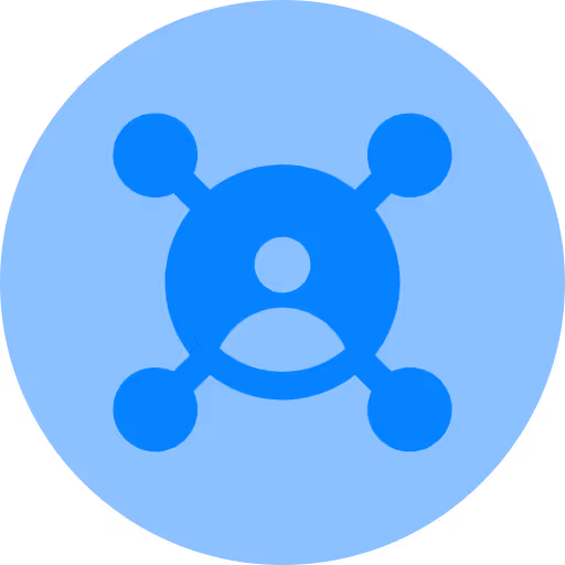 Blue user icon connected to four smaller circles, representing a user network.