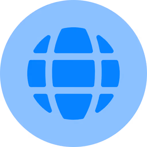 Blue globe icon with latitude and longitude lines on a light blue circular background.